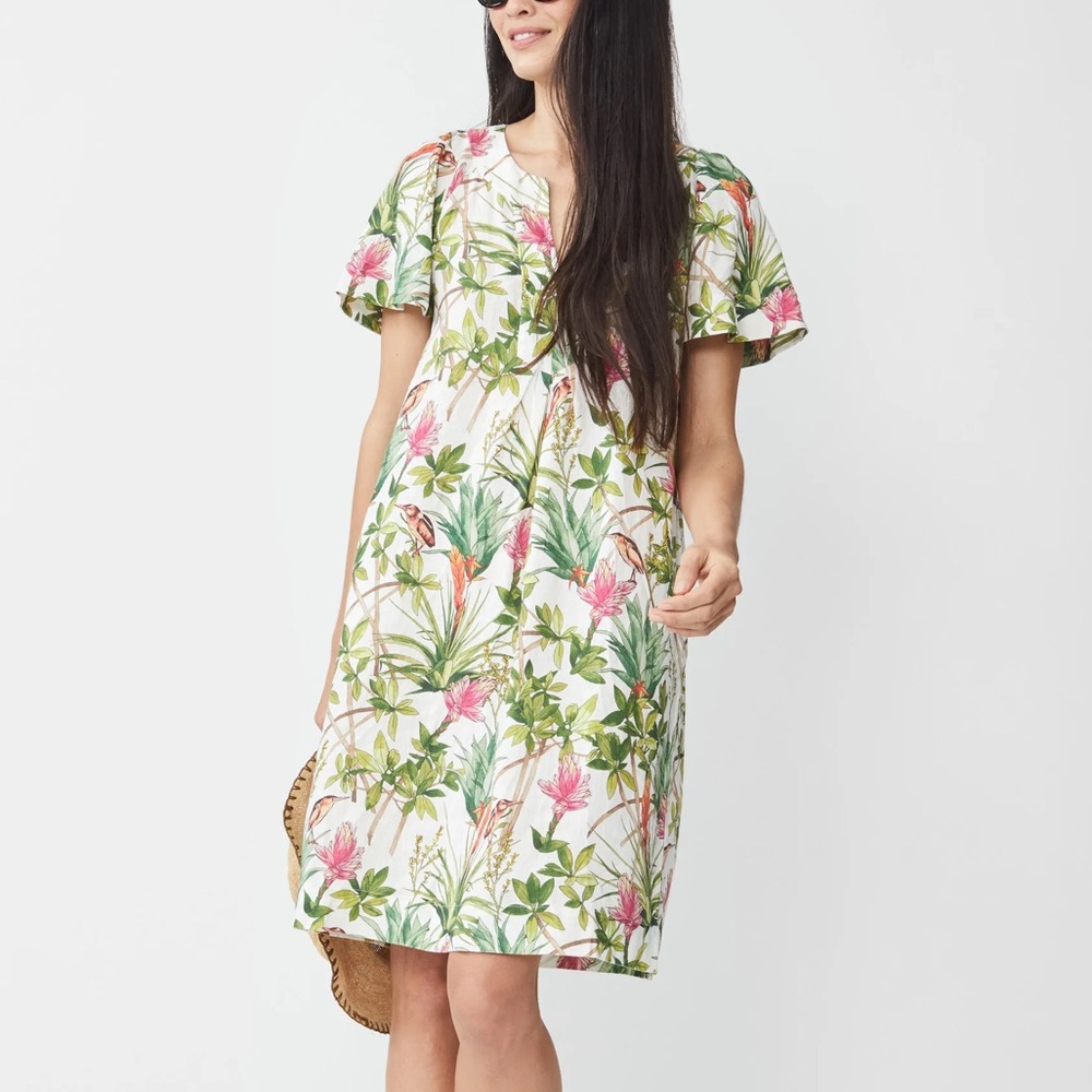J McLaughlin Cordelia Dress In Mangrove Idyll Linen Size Small